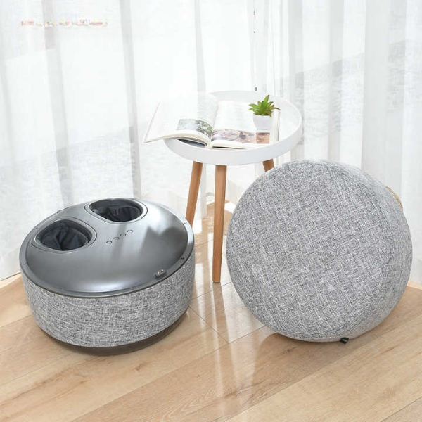 Lumafeet Footstool Round Pouf – Wireless Shiatsu Heating Foot & Leg Massager, Ottoman Vibrator Therapy Massage Machine