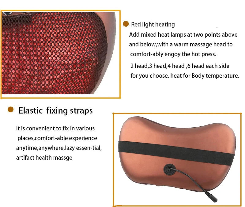 Electric Shiatsu Massage Pillow with 8 Heads – Head, Neck, Shoulders & Back Relaxation