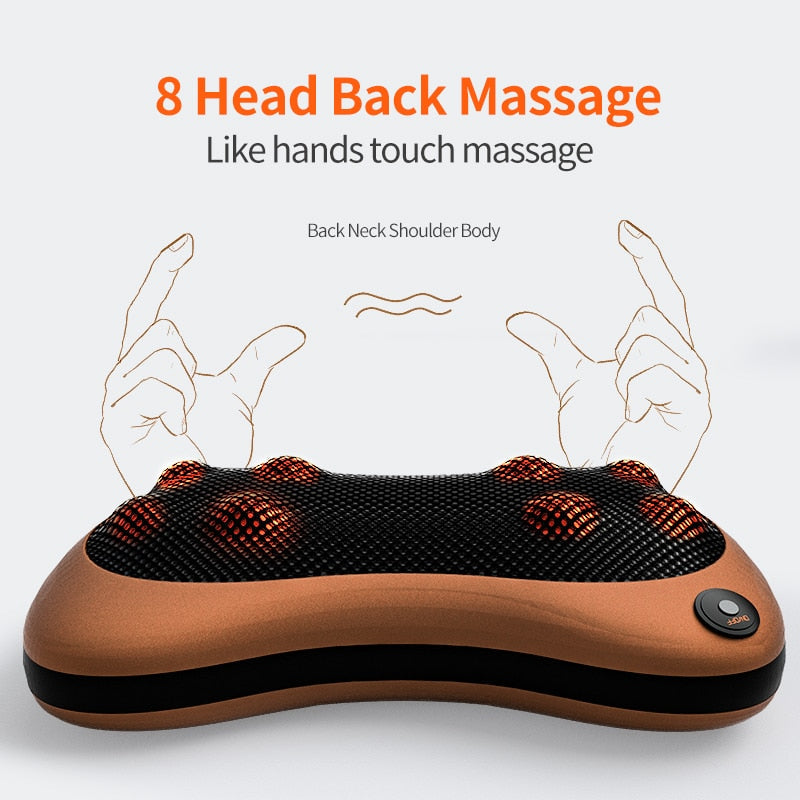 Electric Shiatsu Massage Pillow with 8 Heads – Head, Neck, Shoulders & Back Relaxation