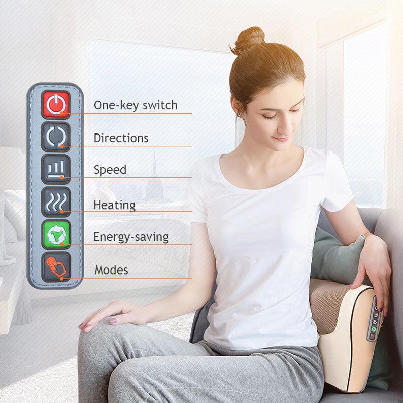 Light Gray 2-in-1 Shiatsu Massage Pillow with Heat for Neck and Back Relaxation