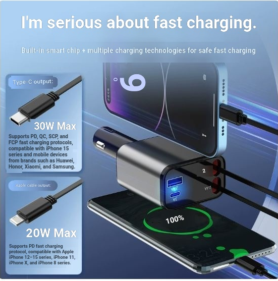 USB-C Retractable Car Charger