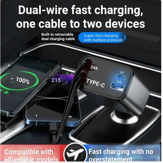 USB-C Retractable Car Charger