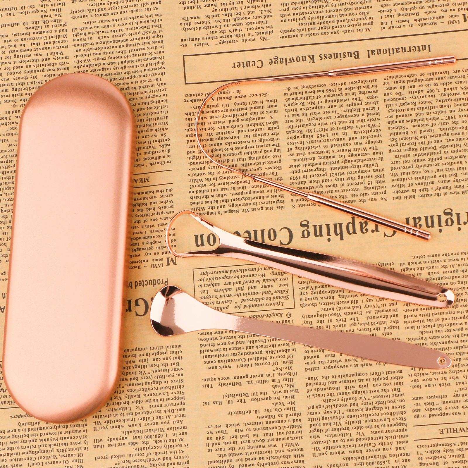 3 In 1 Stainless Steel Tongue Cleaner and Scrapper_rose gold