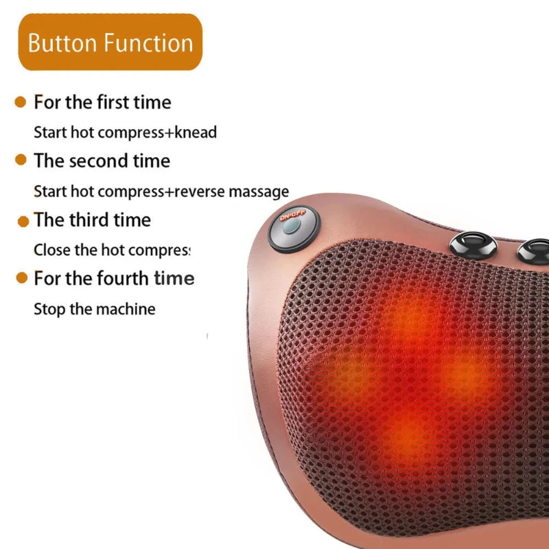 Electric Shiatsu Massage Pillow with 8 Heads – Head, Neck, Shoulders & Back Relaxation