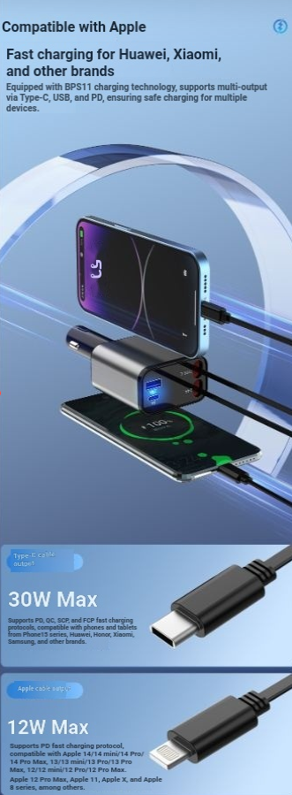 USB-C Retractable Car Charger