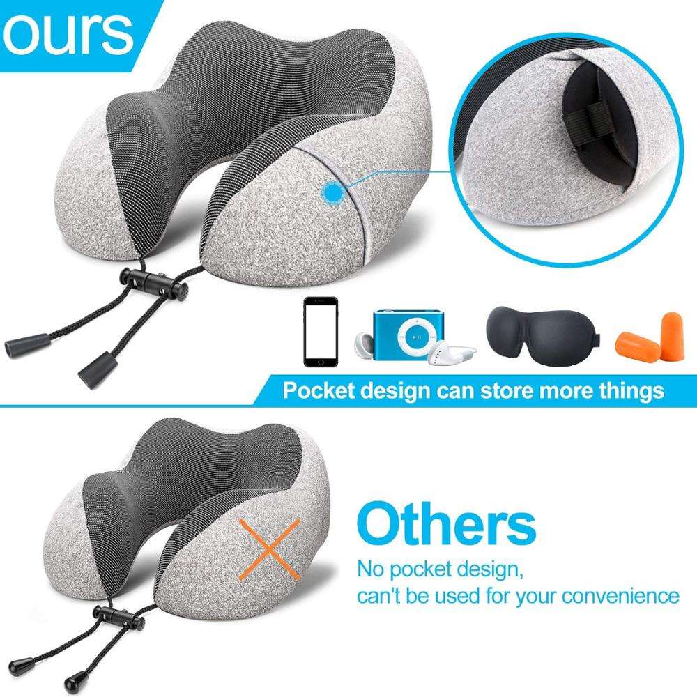 U Shaped Travel Neck Rest Pillow Pocket